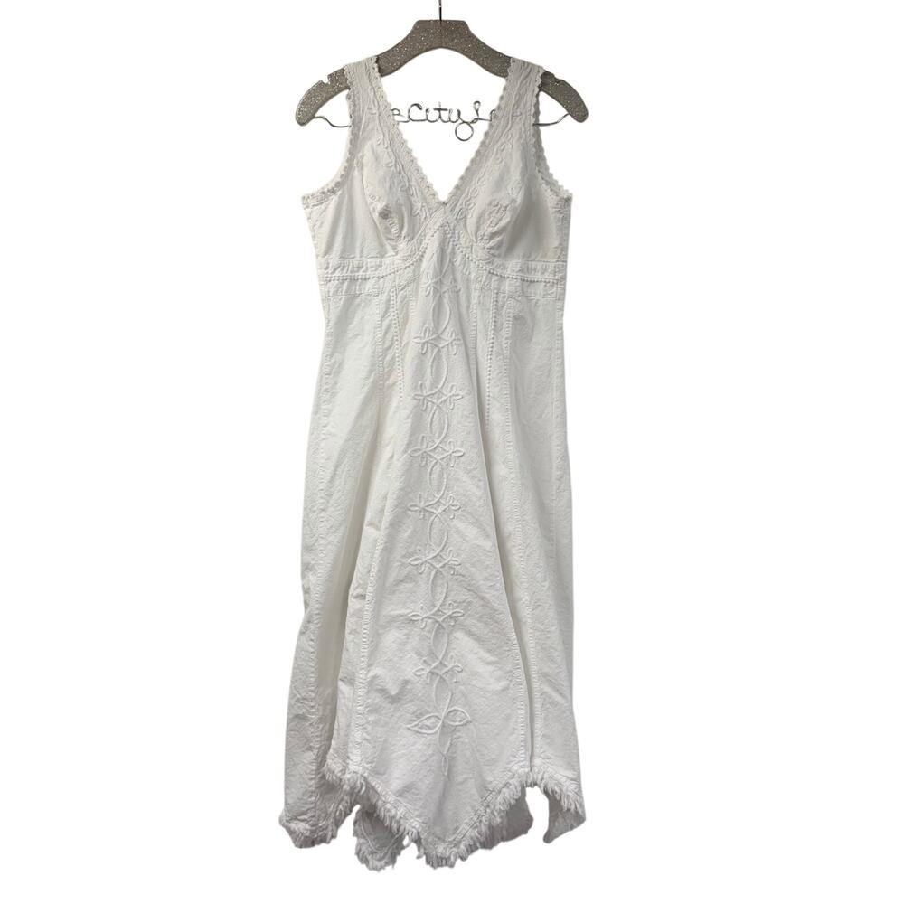 Gretty Zueger Dress White Embroidered Midi Sleeveless Natural Fibers 100% Cotton